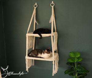 2 Tiers Cat Wall Bed/Wall Hammock/Furniture, Macrame Cat hammock/cat wall shelves/cat house/cat tree, Bohemian Wall Hanging/home decor/pet accessory