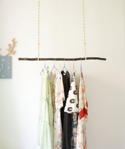 Macrame wood clothing Rack, natural solid wood clothes hanger