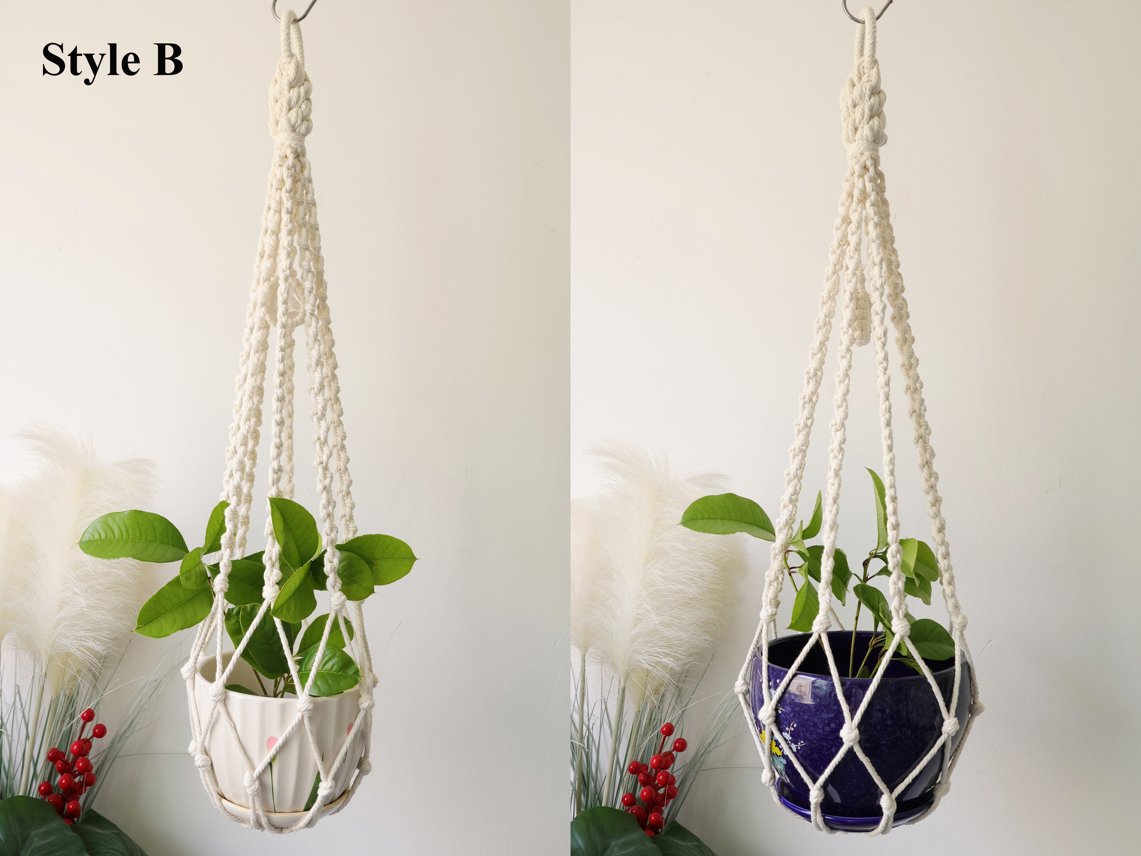 Macrame tassel-free plant hanger, Boho No tail/ no Tassel plant pot holder for indoor garden, Macrame crystal sun catcher wall hanging