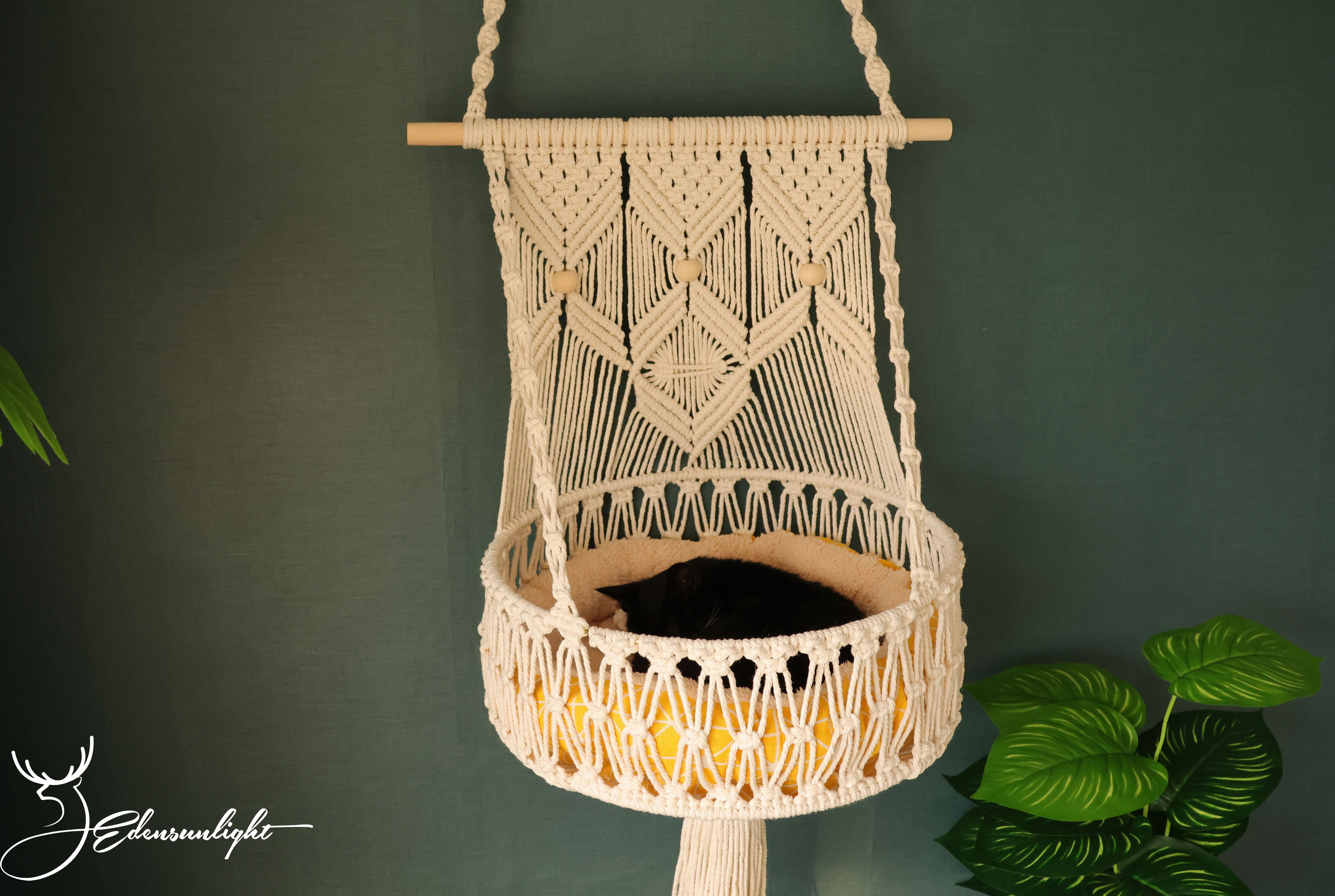 Macrame cat hammock, Bohemian cat wall bed, cat wall furniture/cat swing bed/cat tree/cat wall shelf /pet accessory,Macrame basket