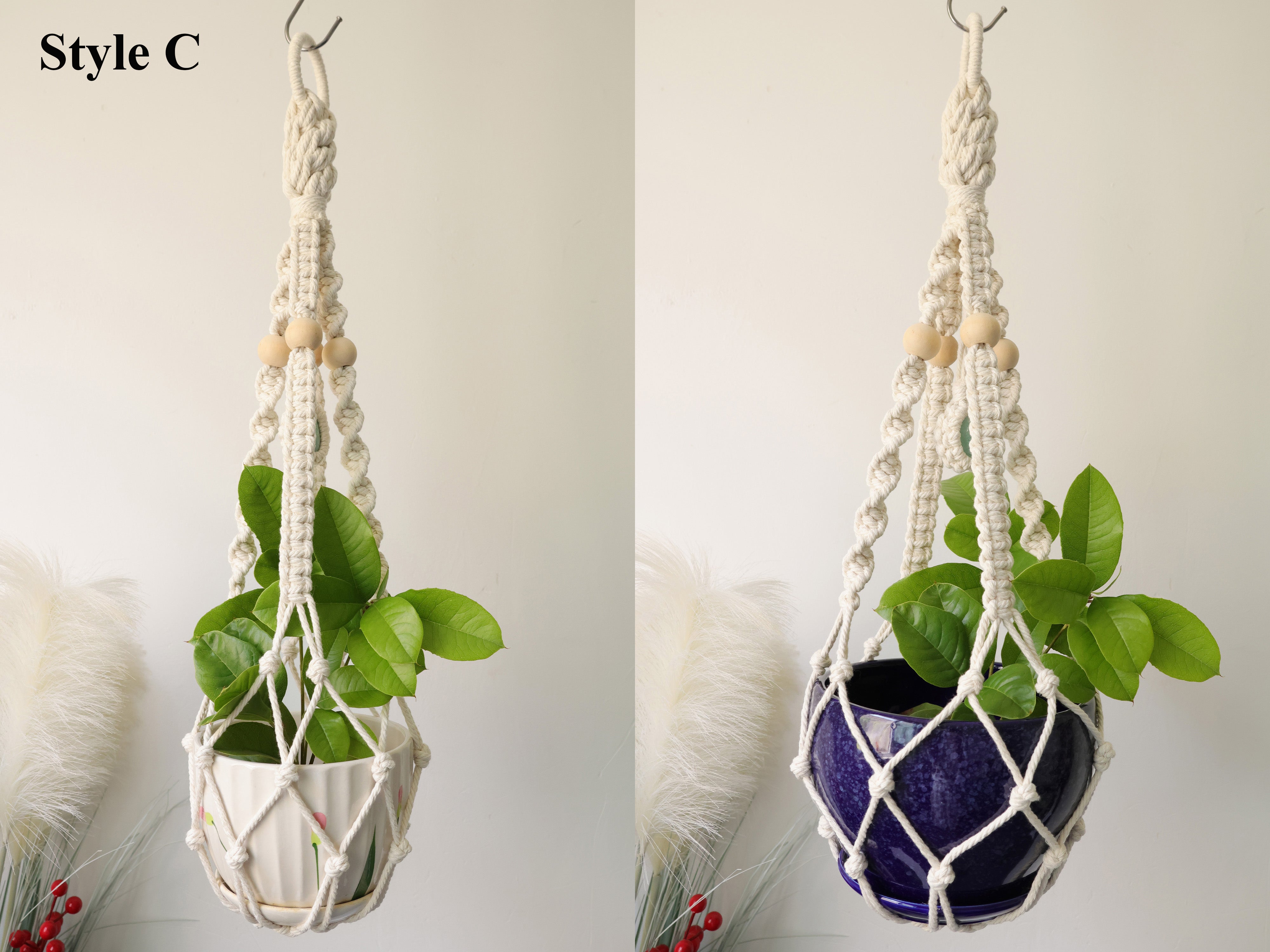 Macrame crystal tassel-free plant hanger, Boho No tail/ no Tassel plant pot holder for indoor garden, Macrame crystal sun catcher wall hanging