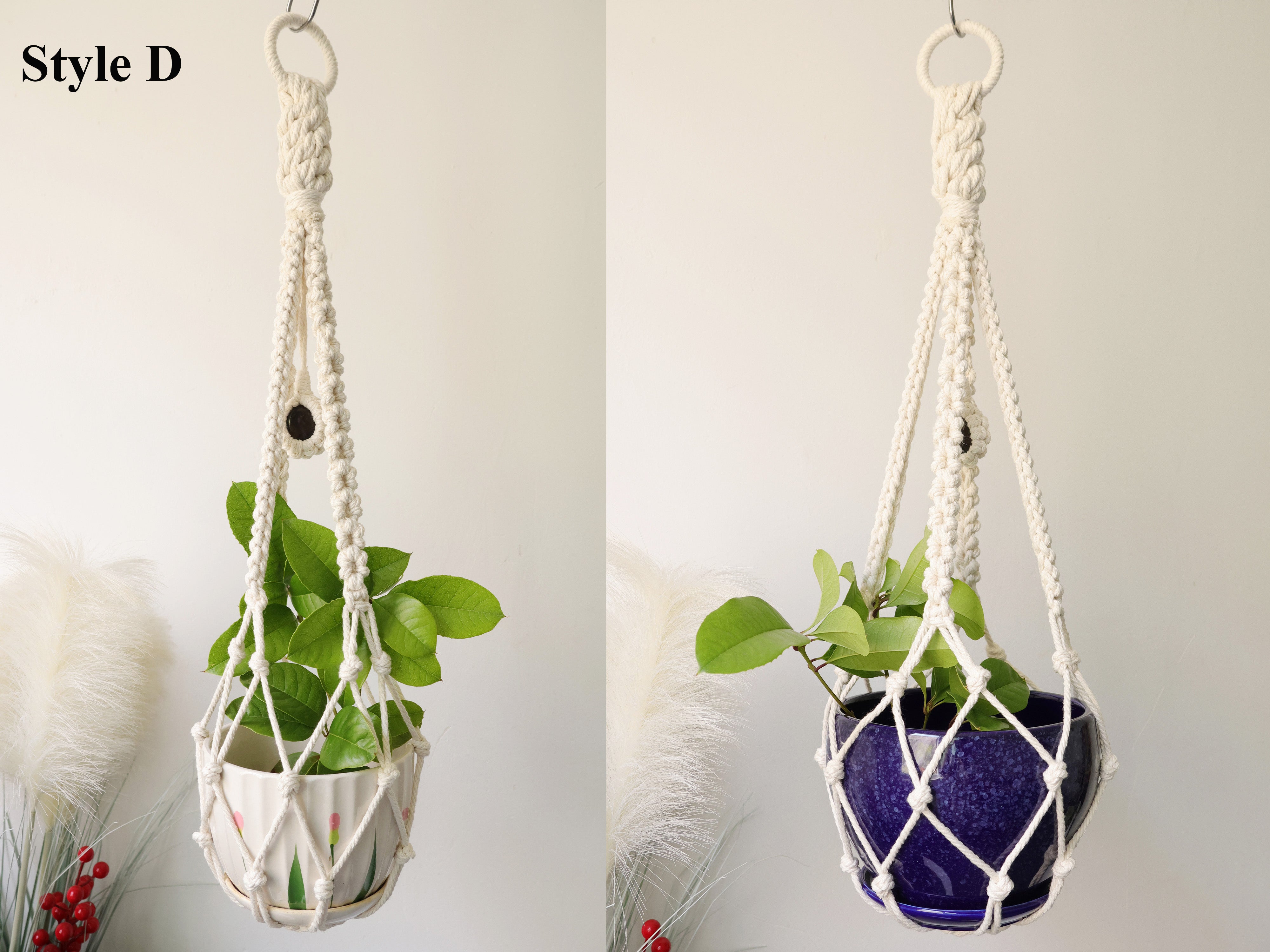 Macrame crystal tassel-free plant hanger, Boho No tail/ no Tassel plant pot holder for indoor garden, Macrame crystal sun catcher wall hanging