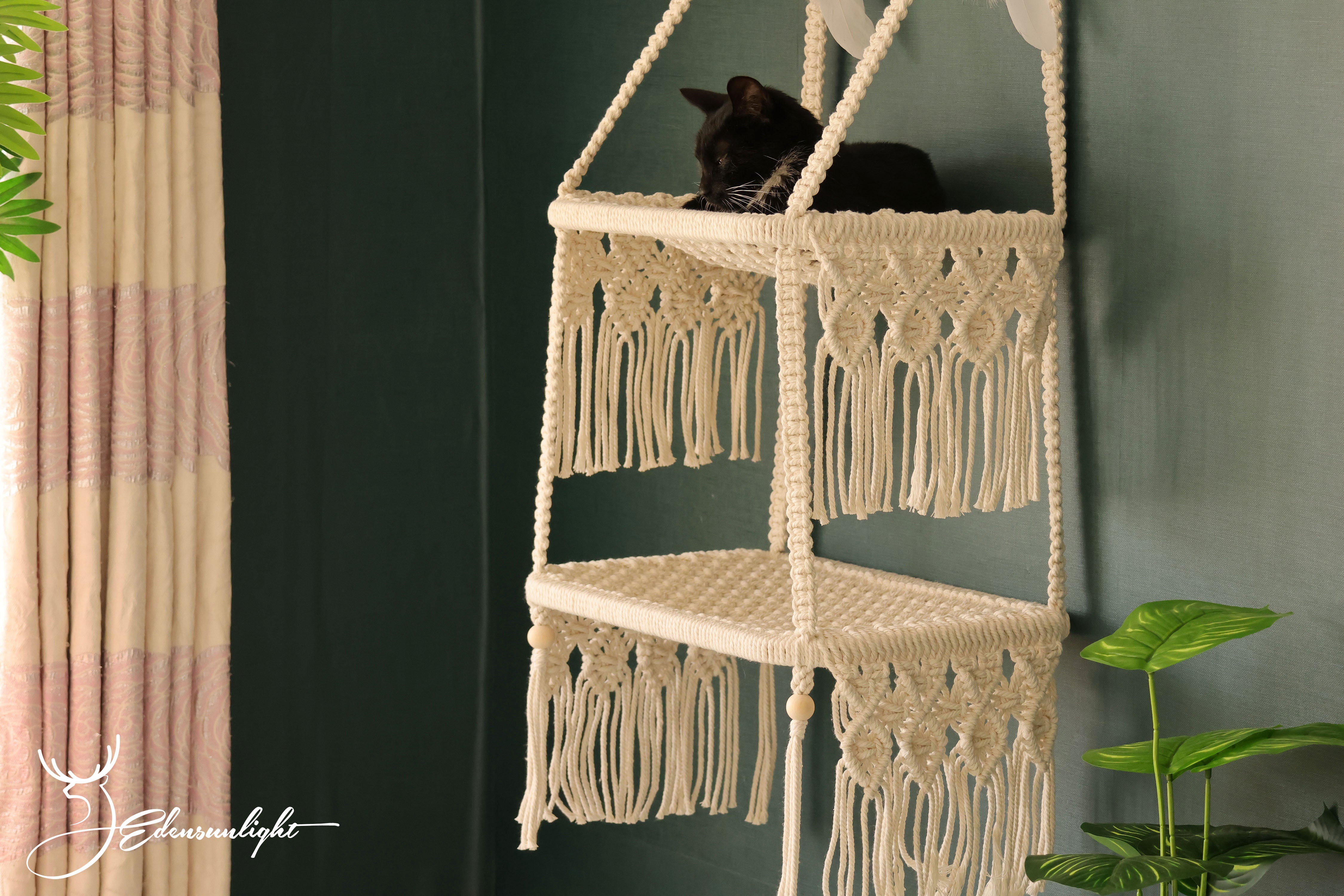 2 Tiers Cat Wall Bed/Wall Hammock/Furniture, Macrame Cat hammock/cat wall shelves/cat house/cat tree, Bohemian Wall Hanging/home decor/pet accessory