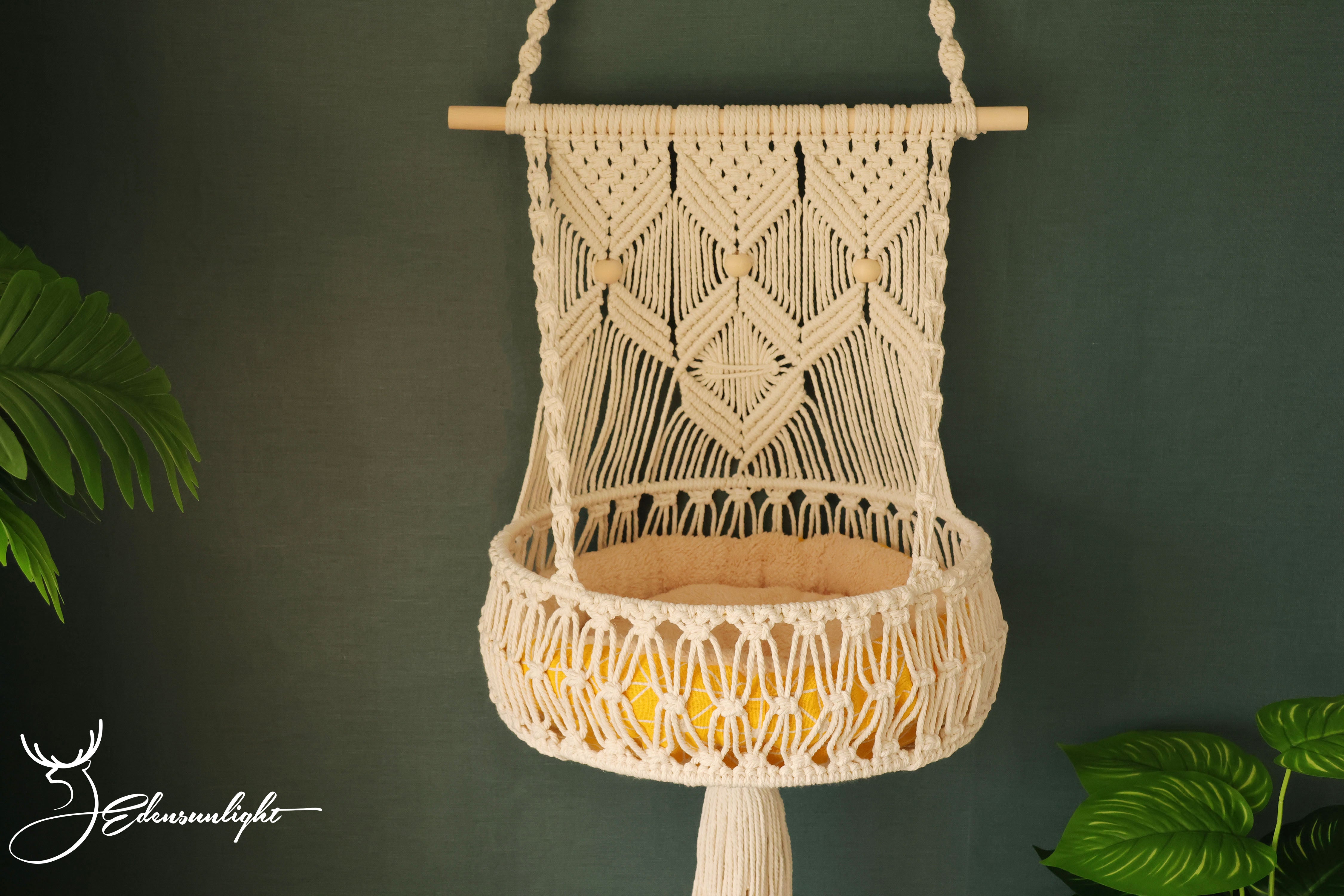 Macrame cat hammock, Bohemian cat wall bed, cat wall furniture/cat swing bed/cat tree/cat wall shelf /pet accessory,Macrame basket