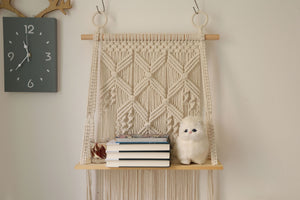 Macrame hanging shelf,Handwoven Bohemia tapestry wall hanging, stable wall shelf/bookshelf/plant shelf/living room shelf/bathroom shelf