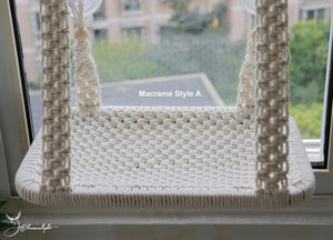 Macrame Cat Window Perch Bed, Macrame Cat Wall Shelf/Wall Bed/Wall Furniture, Bohemian pure cotton Cat Hammock/Cat Swing Bed