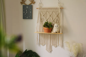 Macrame hanging shelf,Handwoven Bohemia tapestry wall hanging, stable wall shelf/bookshelf/plant shelf/living room shelf/bathroom shelf