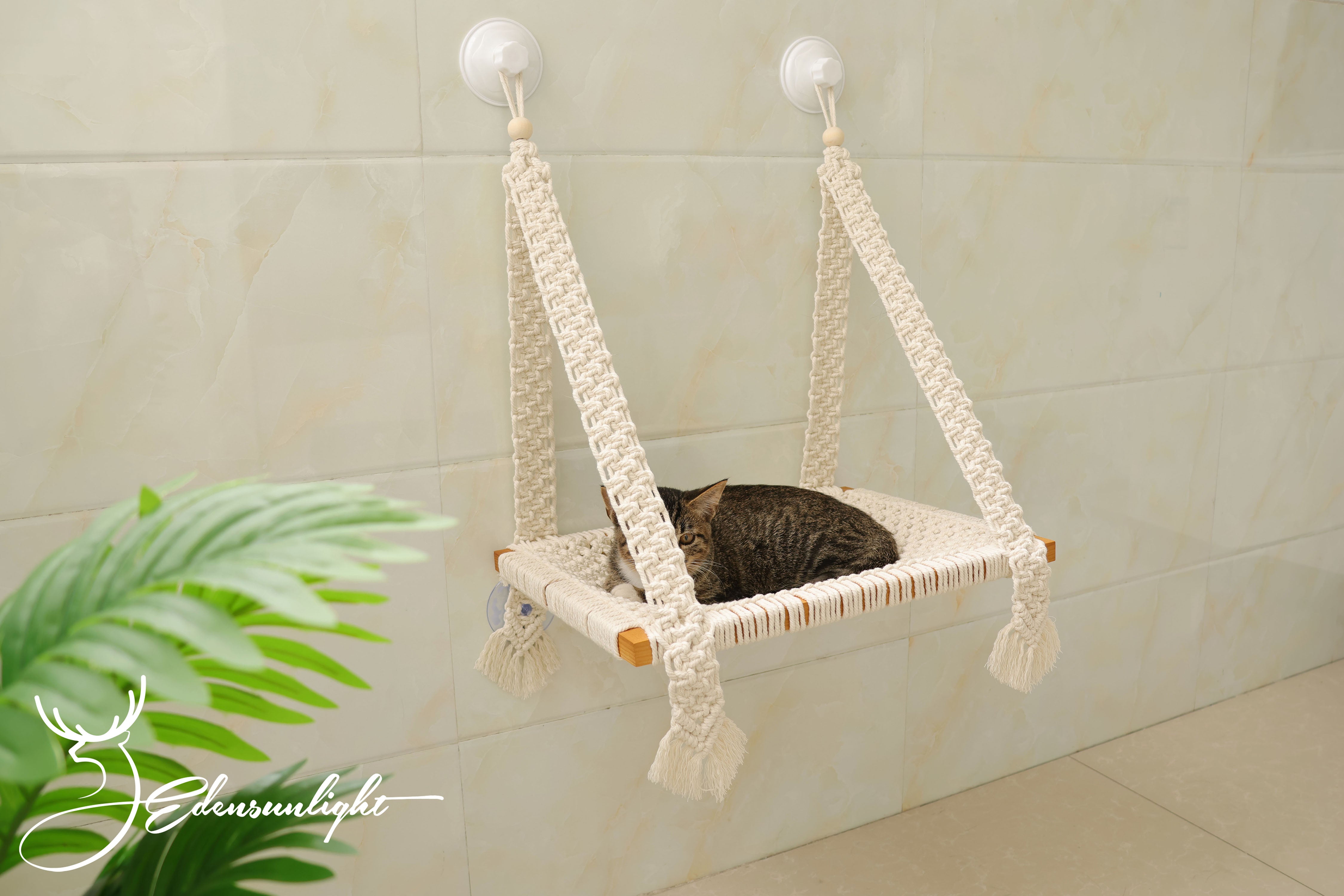 Cat hammock for window, Macrame cat window perch, Boho cat wall