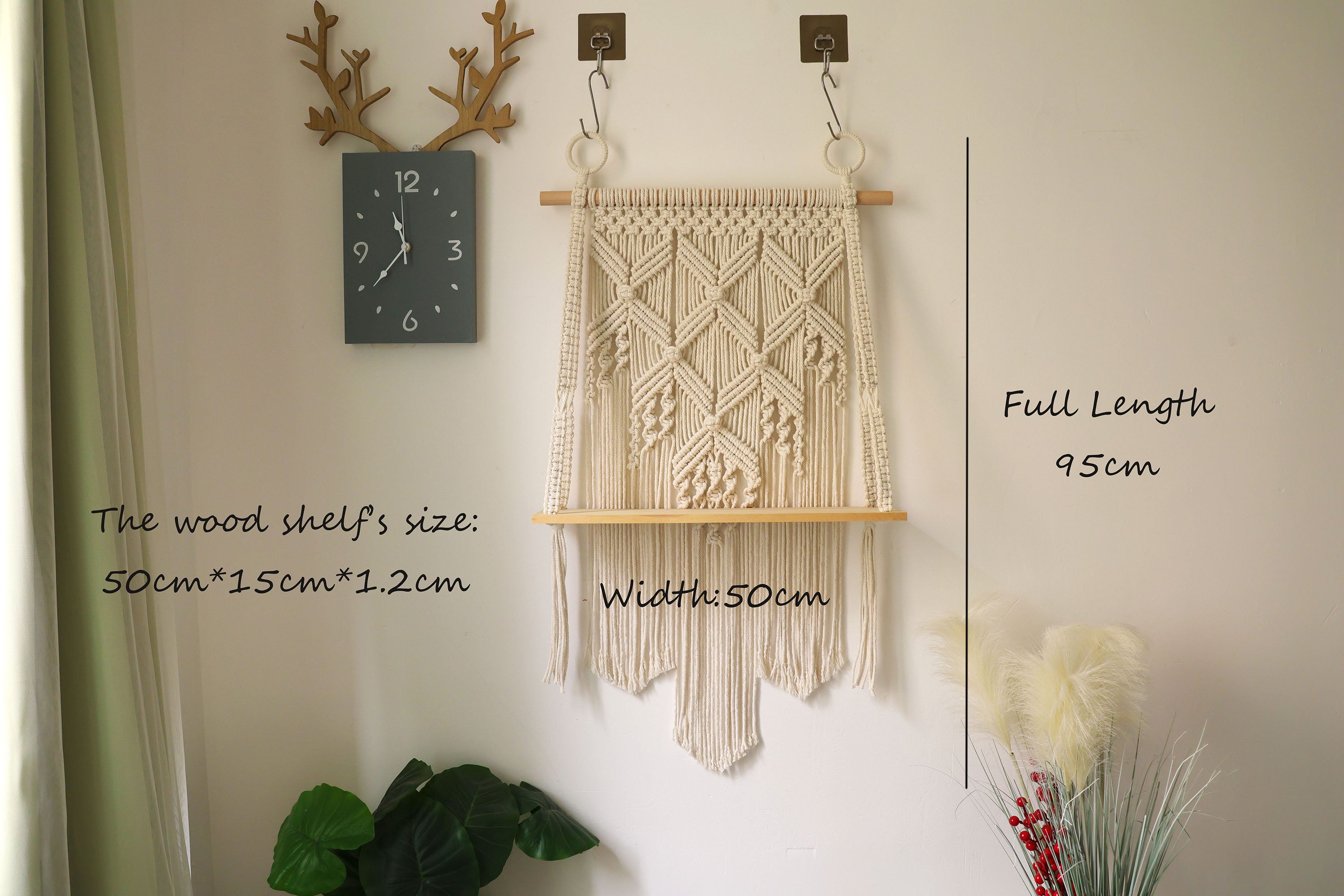 Macrame hanging shelf,Handwoven Bohemia tapestry wall hanging, stable wall shelf/bookshelf/plant shelf/living room shelf/bathroom shelf