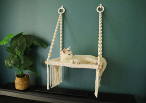 Macrame Cat wall furniture/wall bed , Cat hammock for window, hand woven pet swing bed, Boho cat wall hanging house