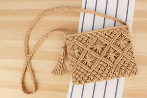 Macrame fashion shoulder bag,  Bohemian travel bag, Handwoven cotton ropes tassel purse, holidy beach bag