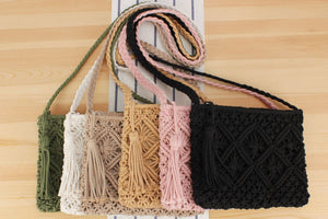 Macrame fashion shoulder bag,  Bohemian travel bag, Handwoven cotton ropes tassel purse, holidy beach bag