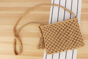 Macrame fashion shoulder bag,  Bohemian travel bag, Handwoven cotton ropes tassel purse, holidy beach bag