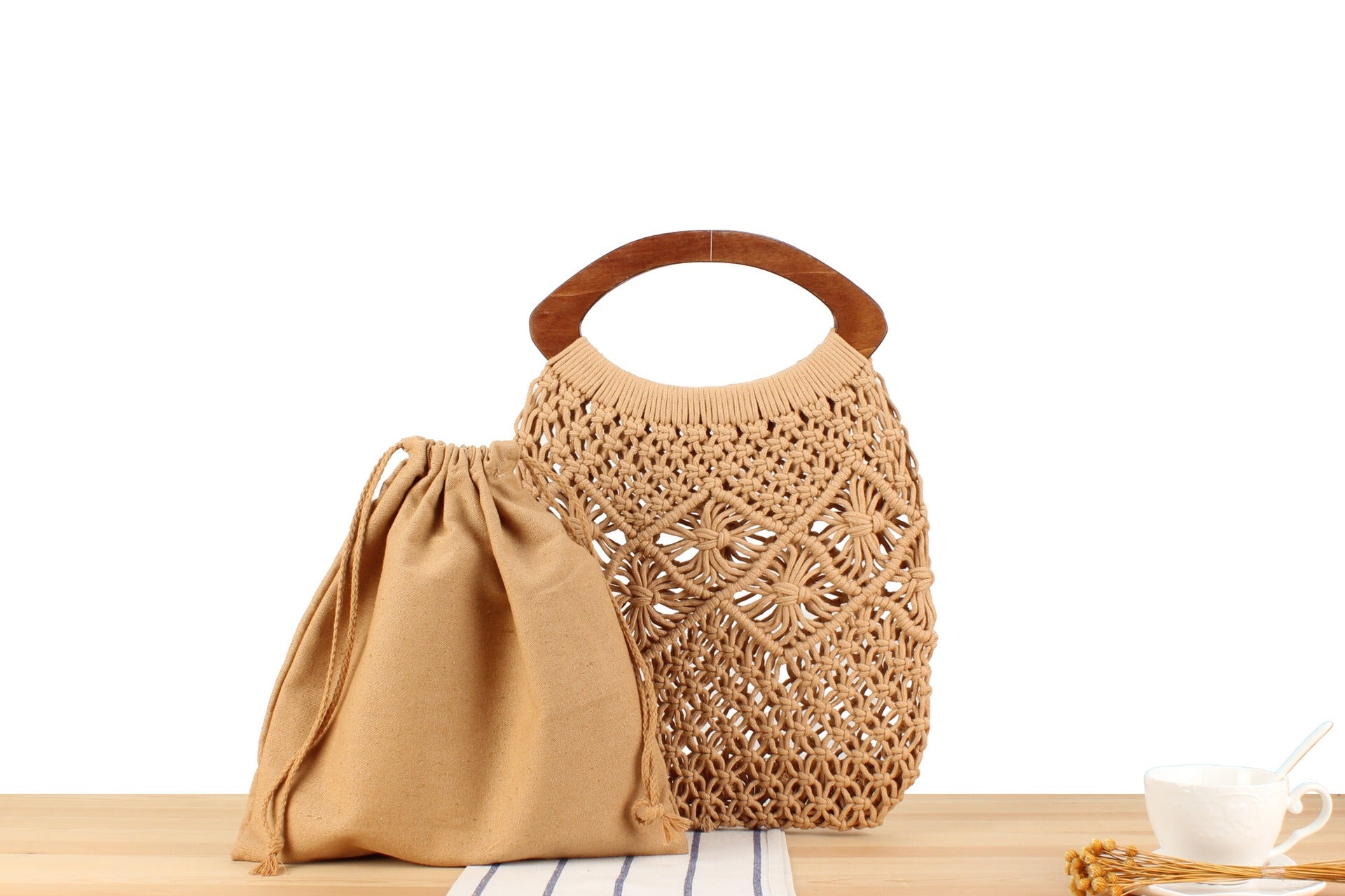 Macrame Fashion Handbag, Retro Bohemian Women's Macrame purse, handwoven forest style holiday travel beach bag