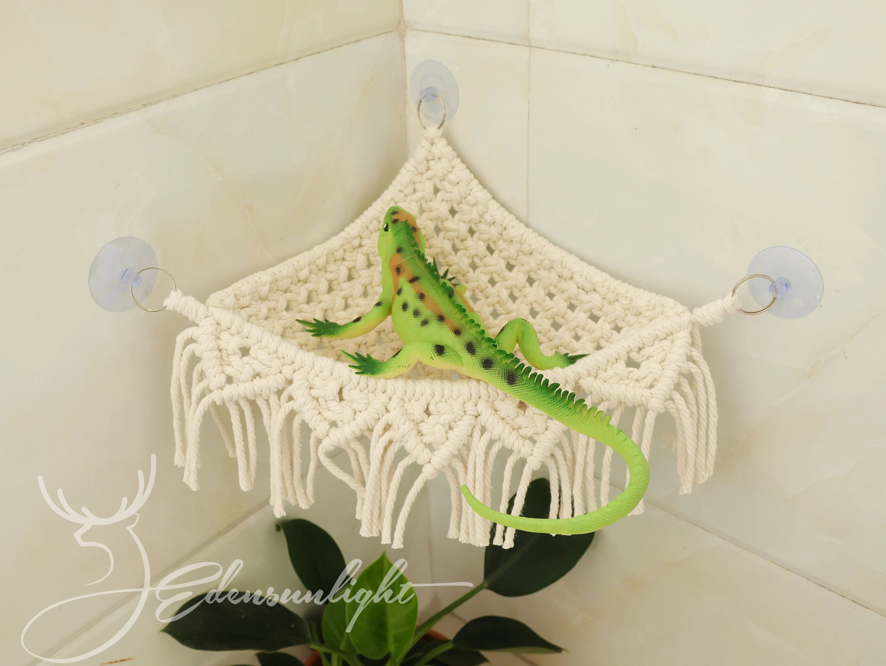 Macrame Reptile Hammock, Bearded Dragon Hammock, Leopard Gecko Hammock, Boho small pet Hammock, Reptile Swing with suction cups