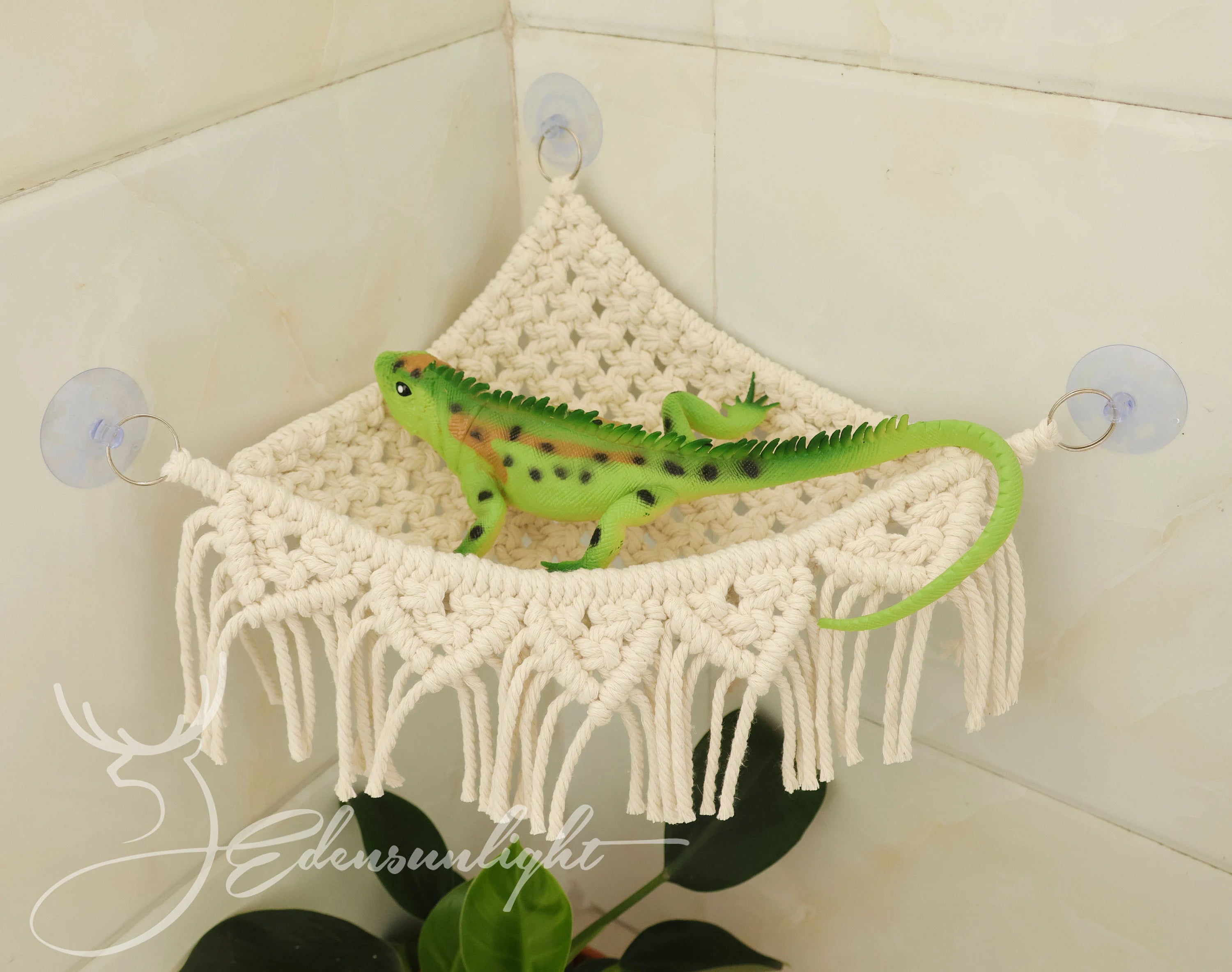 Macrame Reptile Hammock, Bearded Dragon Hammock, Leopard Gecko Hammock, Boho small pet Hammock, Reptile Swing with suction cups