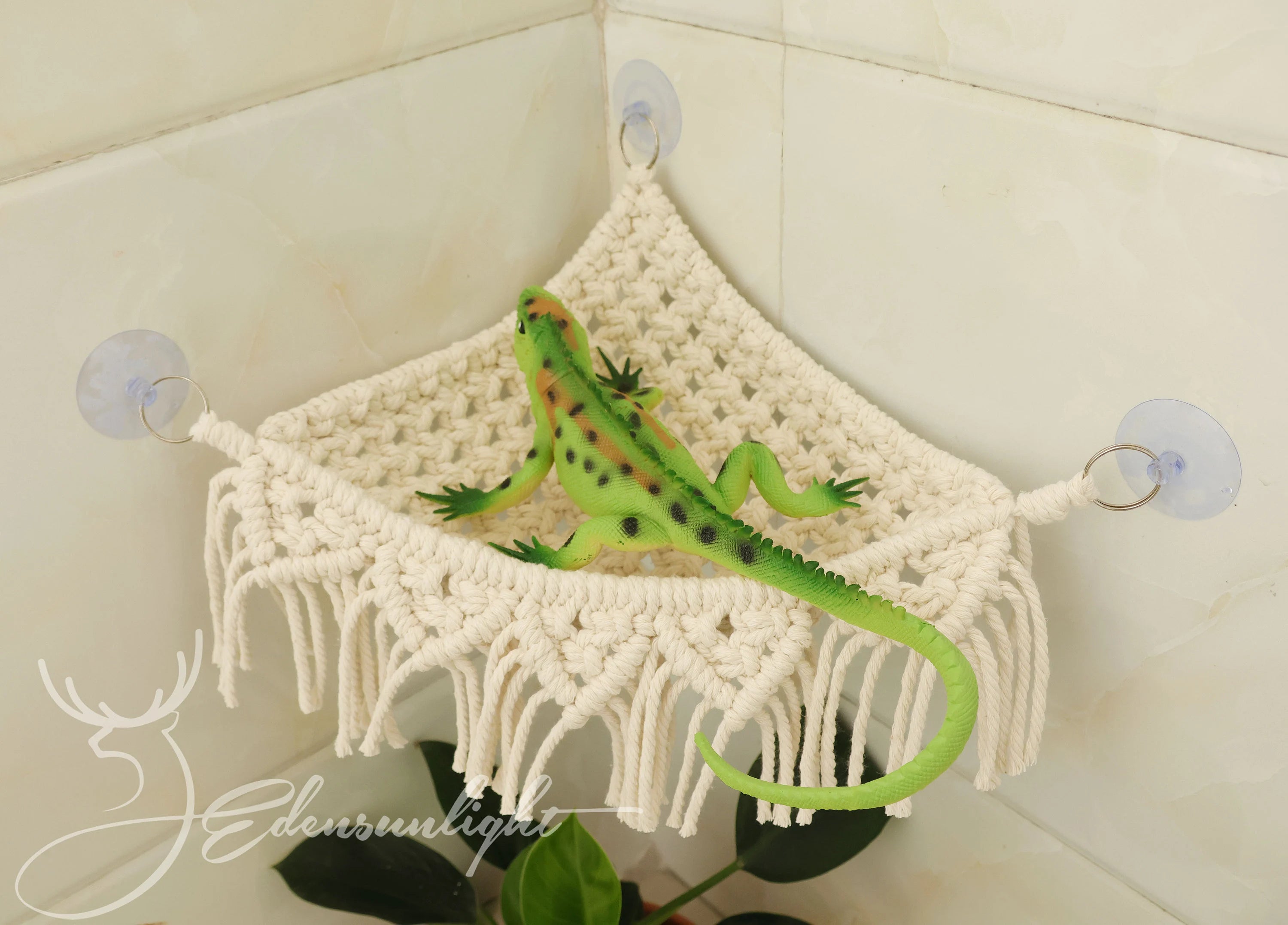 Macrame Reptile Hammock, Bearded Dragon Hammock, Leopard Gecko Hammock, Boho small pet Hammock, Reptile Swing with suction cups