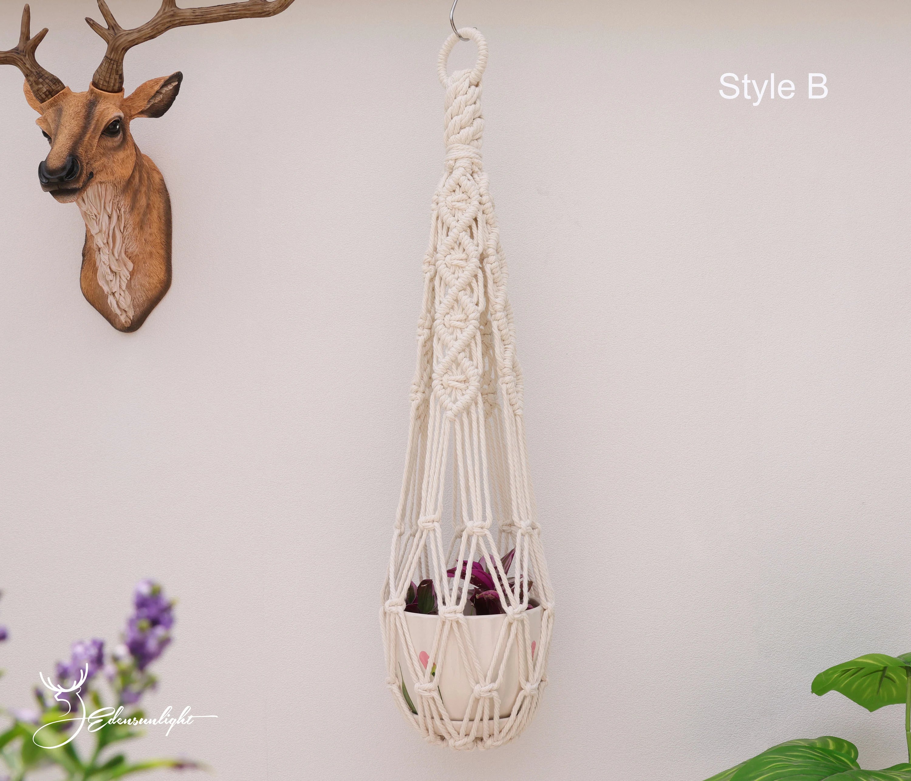 Macrame Large Plant hanger, Bohemian No tail/ no Tassel/tassel-free  wall planter/plant holder/pot holder for indoor garden,Boho wall decor