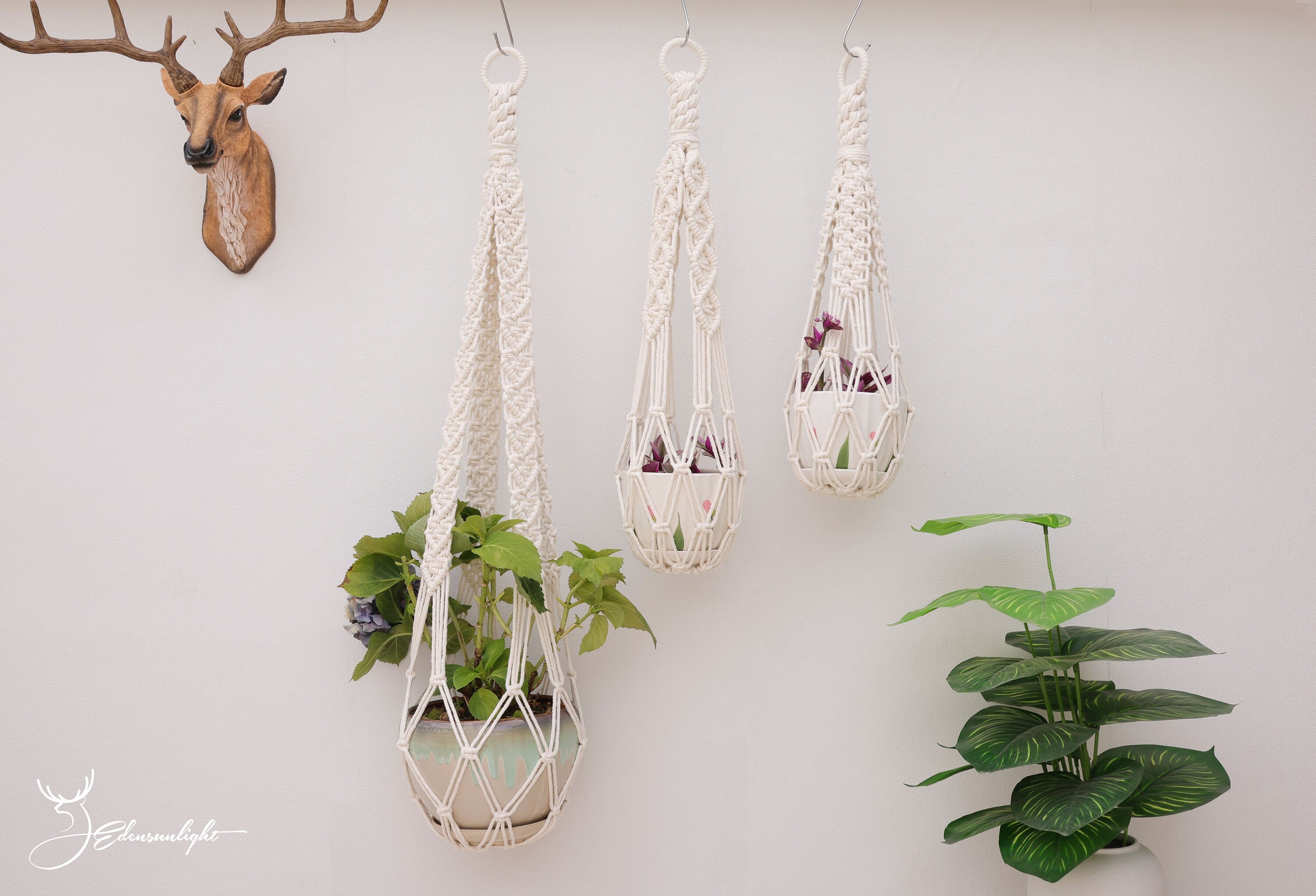 Macrame Large Plant hanger, Bohemian No tail/ no Tassel/tassel-free  wall planter/plant holder/pot holder for indoor garden,Boho wall decor