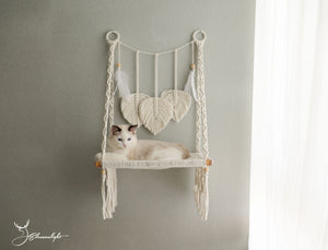 Macrame cat wall bed/wall furniture, Handwoven comfy cat hammock/cat hanging house/cat swing bed for wall/window, Bohemian Wall Hanging