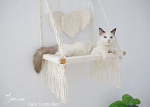 Macrame cat wall bed/wall furniture, Handwoven comfy cat hammock/cat hanging house/cat swing bed for wall/window, Bohemian Wall Hanging