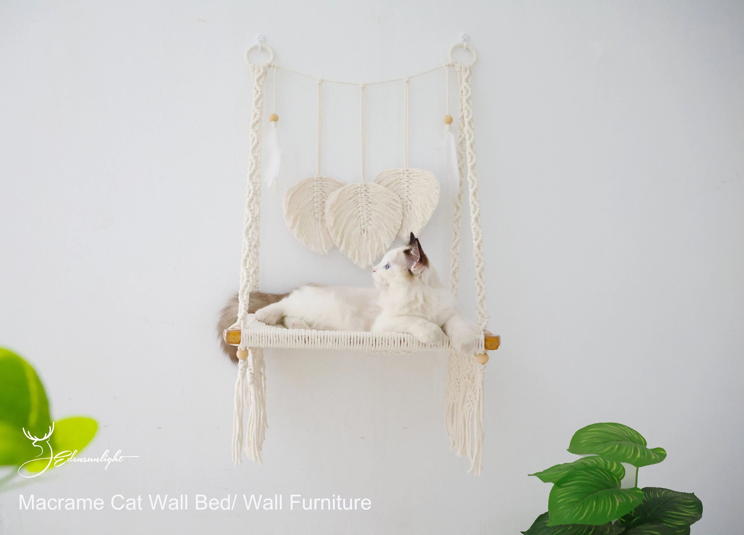 Macrame cat wall bed/wall furniture, Handwoven comfy cat hammock/cat hanging house/cat swing bed for wall/window, Bohemian Wall Hanging