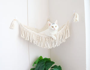 Macrame Cat wall corner hammock, hand-weaved Boho cat bed/furniture/hanging house/cat tree/pet swing bed