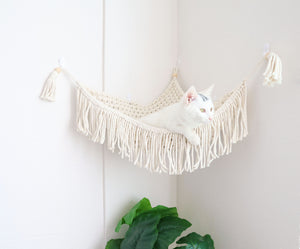 Macrame Cat wall corner hammock, hand-weaved Boho cat bed/furniture/hanging house/cat tree/pet swing bed