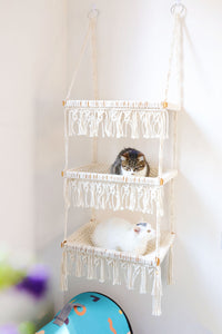 3 tiers Cat Wall Bed/Cat Furniture/Cat Tree/Cat House, Macrame Cat Hammock/Pet Swing bed/shelves, Boho Home Decor/wall hanging