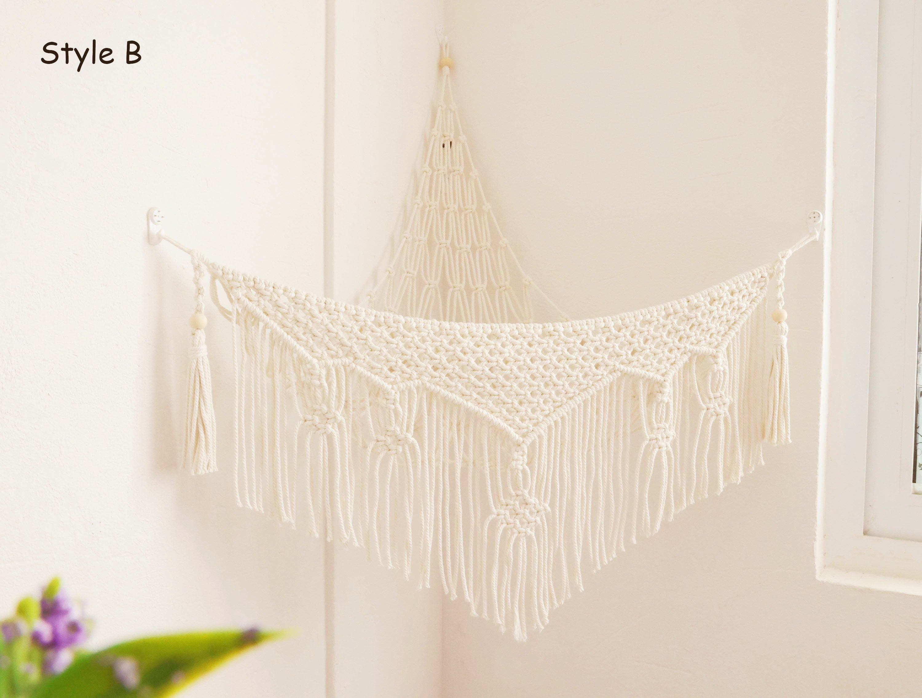 Macrame Toy Hammock, Bohemia Nursery wall art hanging for toy organize/storage, Hand woven Macrame wall hanging/home decor