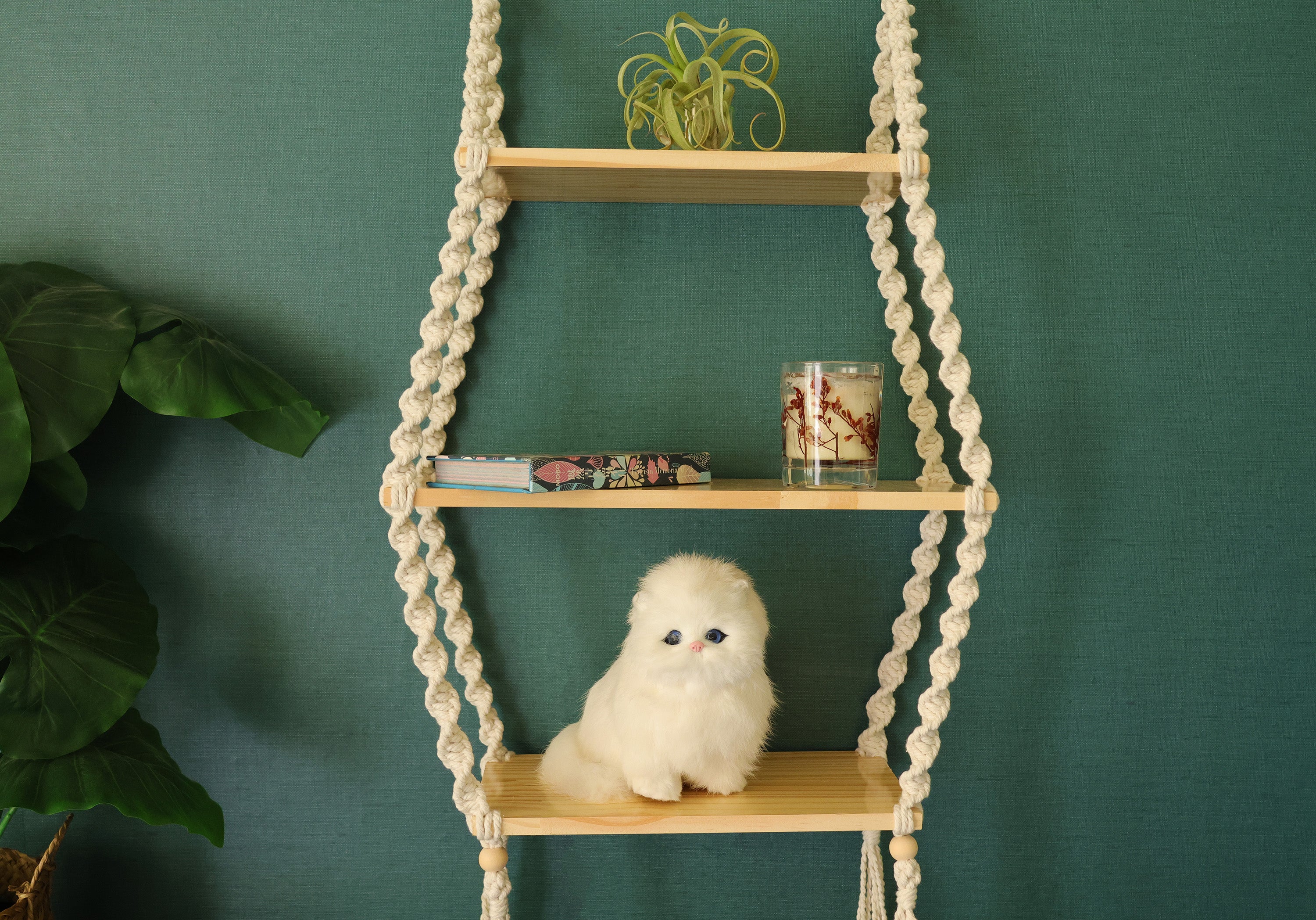 Macrame hanging shelves, wood wall shelf/furniture to hold plants/books/toys...Bohemia home decoration, wall decor