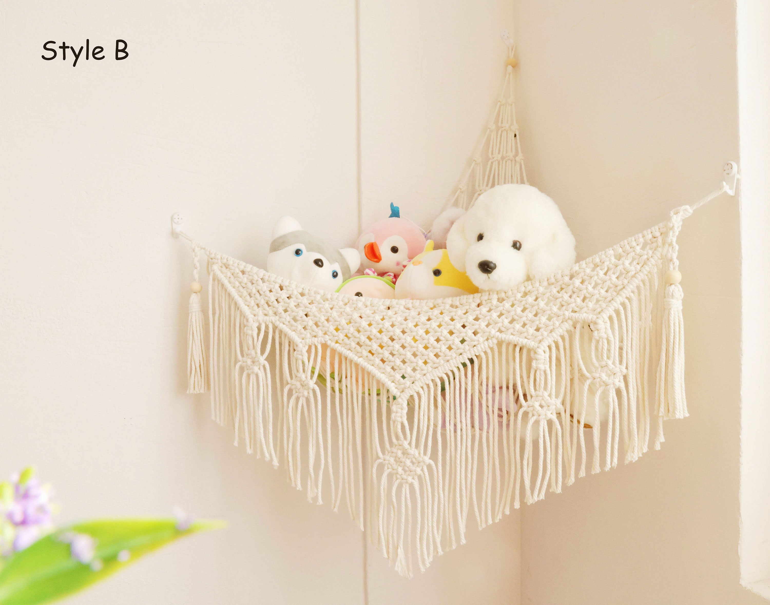 Macrame Toy Hammock, Bohemia Nursery wall art hanging for toy organize/storage, Hand woven Macrame wall hanging/home decor