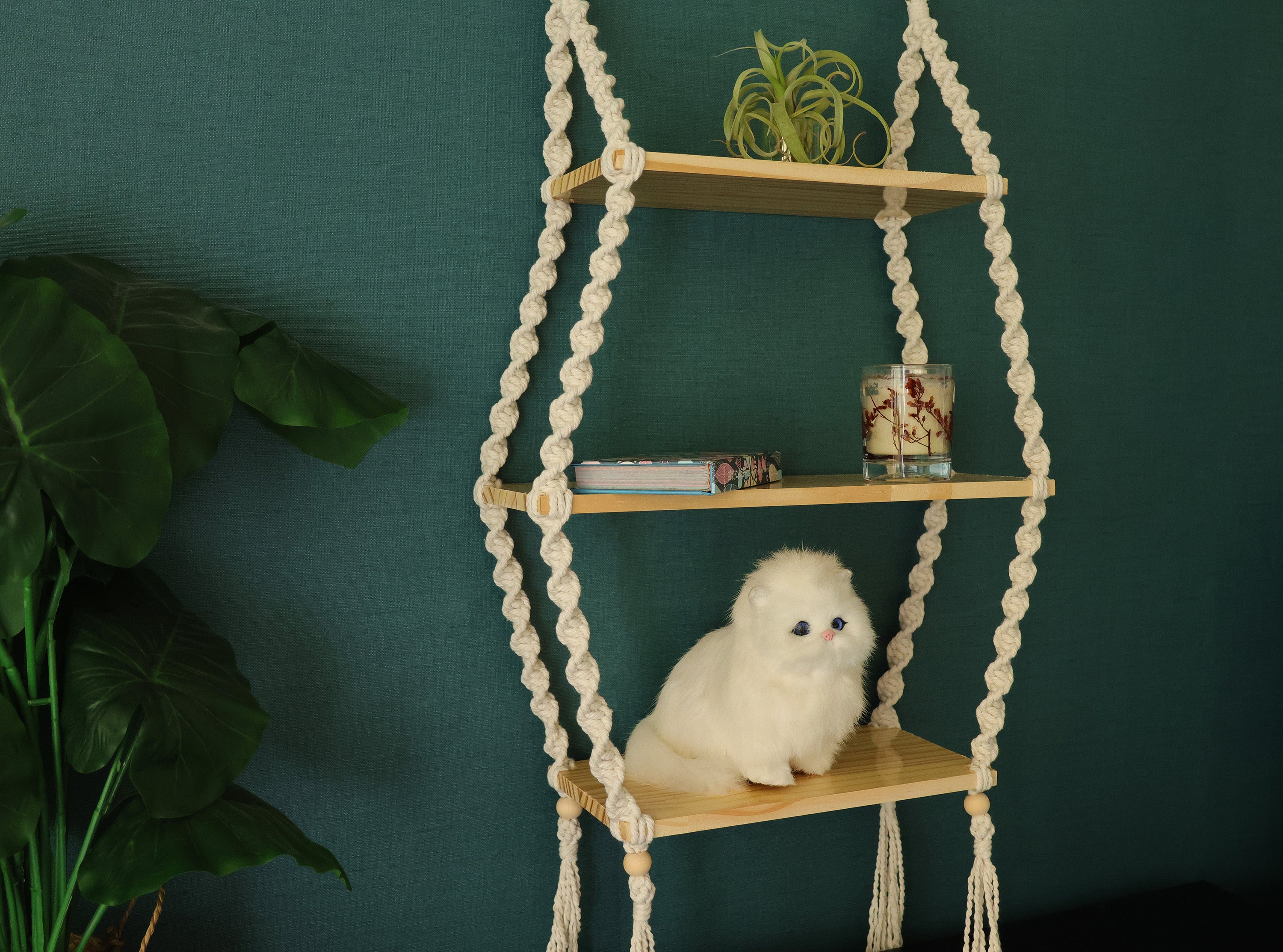 Macrame hanging shelves, wood wall shelf/furniture to hold plants/books/toys...Bohemia home decoration, wall decor