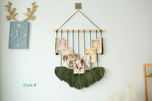 Macrame photo display hanging，Boho picture hangerorganizer for home decor