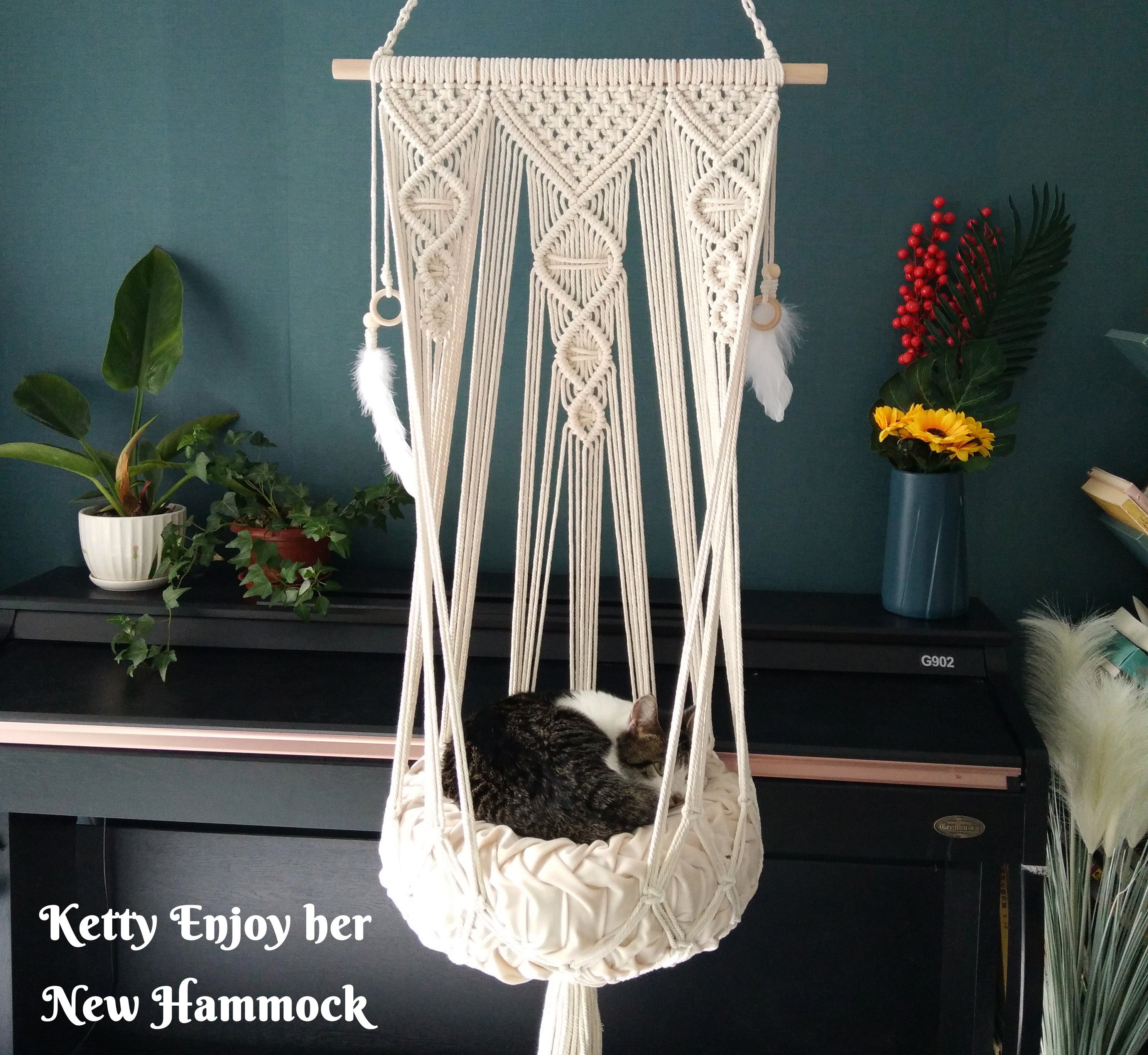 Macrame cat Hammock bed,Macrame cotton rope Swing Bed for cat,indoor pet's sleeping bed wall hanging