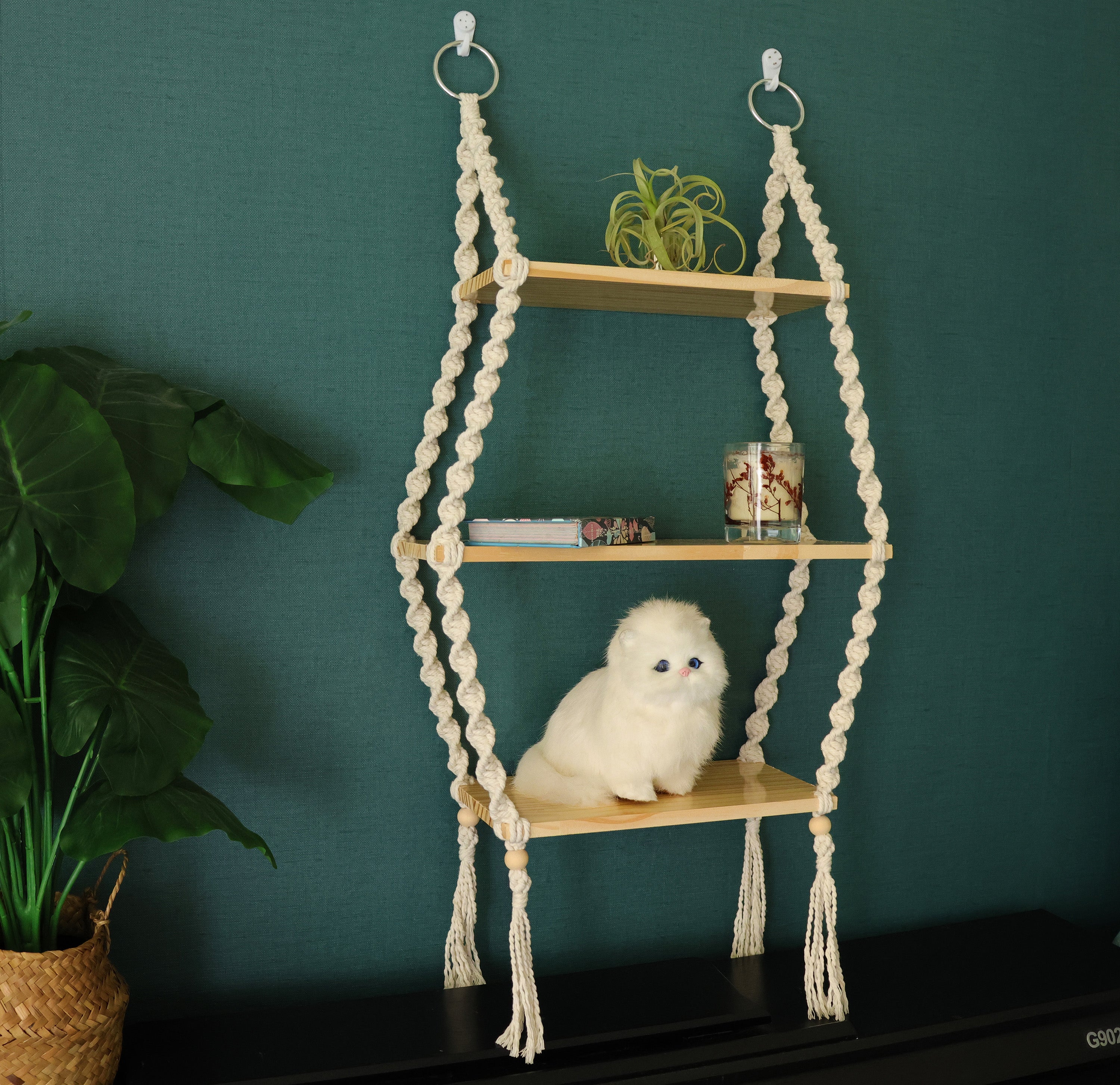 Macrame hanging shelves, wood wall shelf/furniture to hold plants/books/toys...Bohemia home decoration, wall decor