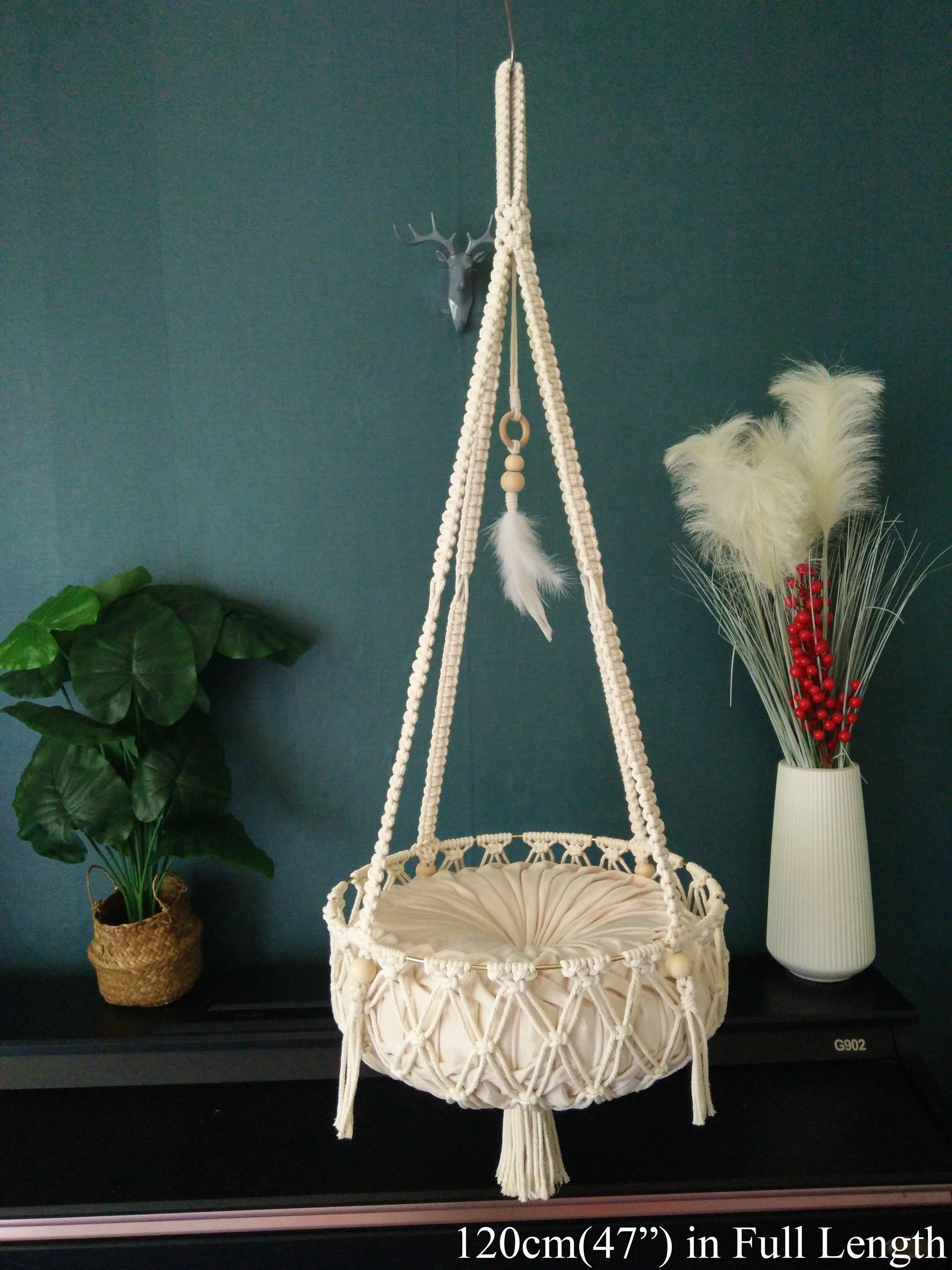 Macrame cat hammock,handwoven pet hanging bed，hanging swing bed for cats