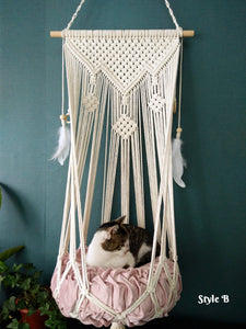 Macrame cat Hammock bed,Macrame cotton rope Swing Bed for cat,indoor pet's sleeping bed wall hanging