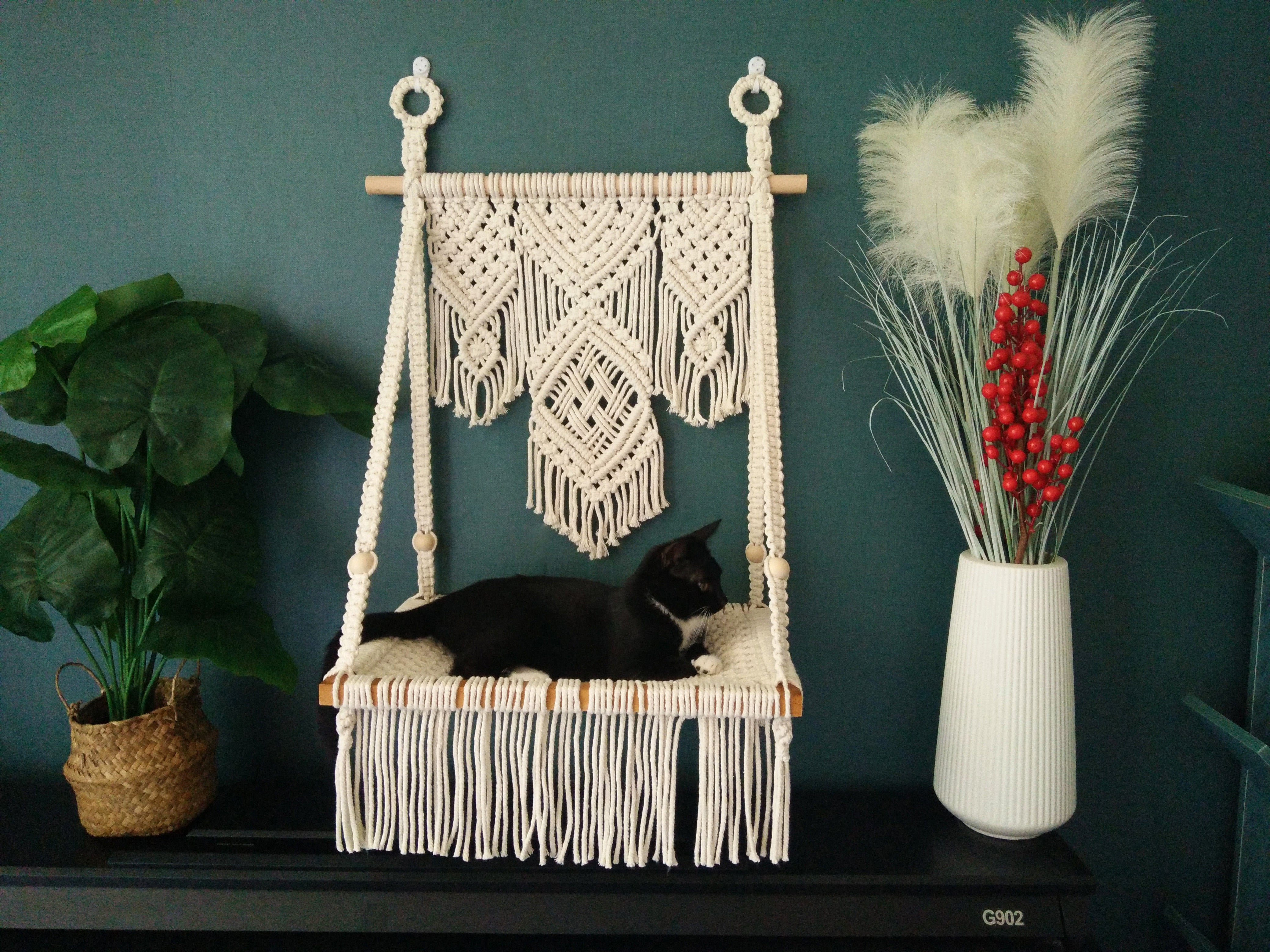 Macrame Cat wall furniture,Macrame cat bed/hammock,Bobo pet furniture,hanging cat house,cat tree