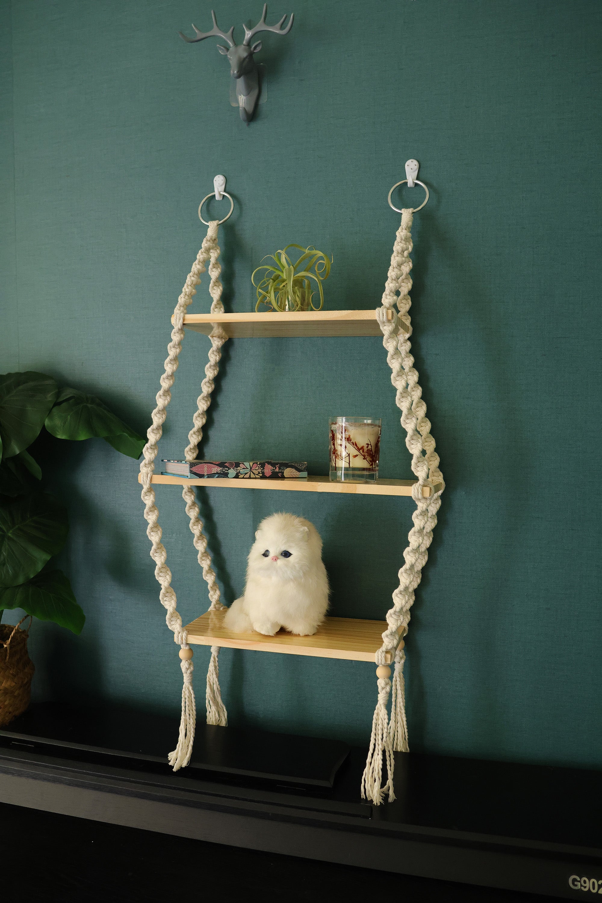 Macrame hanging shelves, wood wall shelf/furniture to hold plants/books/toys...Bohemia home decoration, wall decor