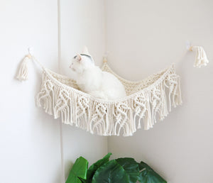 Macrame Cat wall corner hammock, hand-weaved Boho cat bed/furniture/hanging house/cat tree/pet swing bed