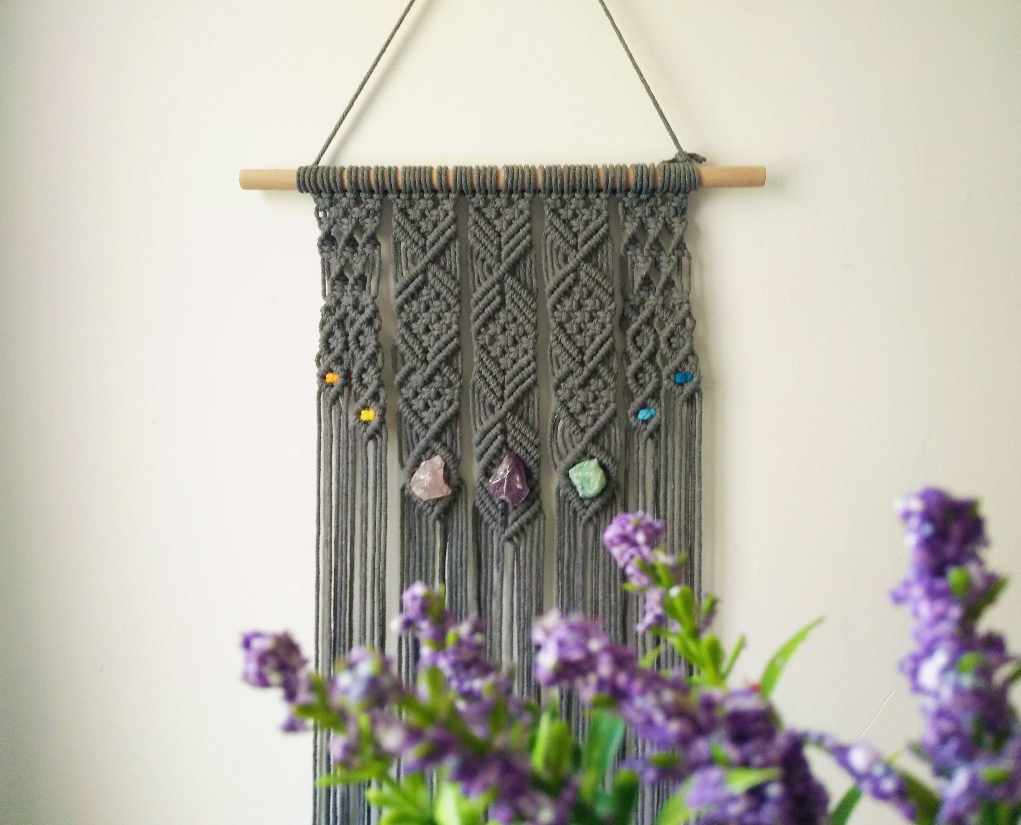 Macrame crystal wall hanging, Boho wall art decoration for home