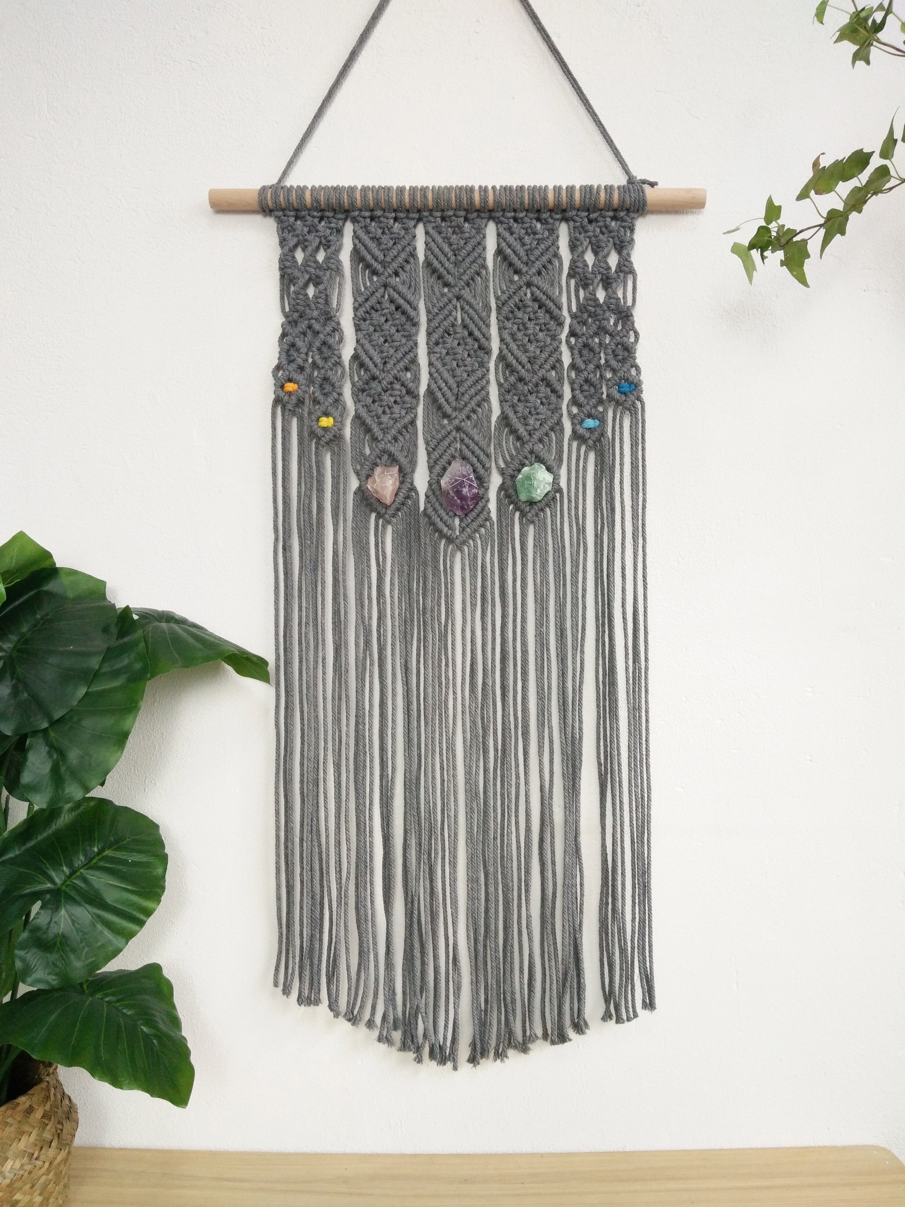 Macrame crystal wall hanging, Boho wall art decoration for home