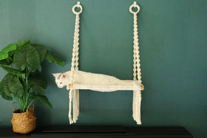 Macrame Cat wall furniture/wall bed , Cat hammock for window, hand woven pet swing bed, Boho cat wall hanging house