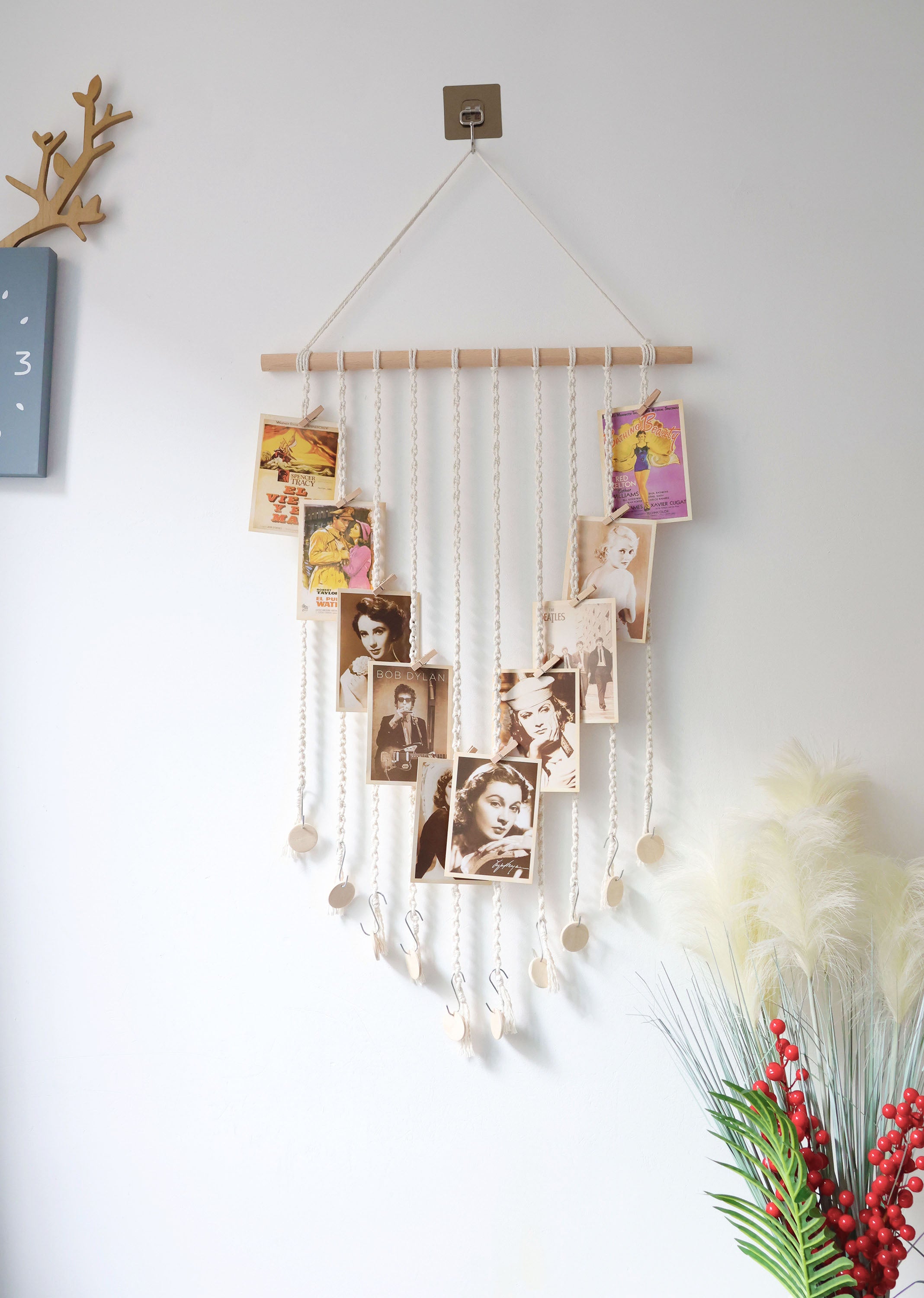 Macrame Wall Photo hangerphoto display, hand woven wall hanging decor for home