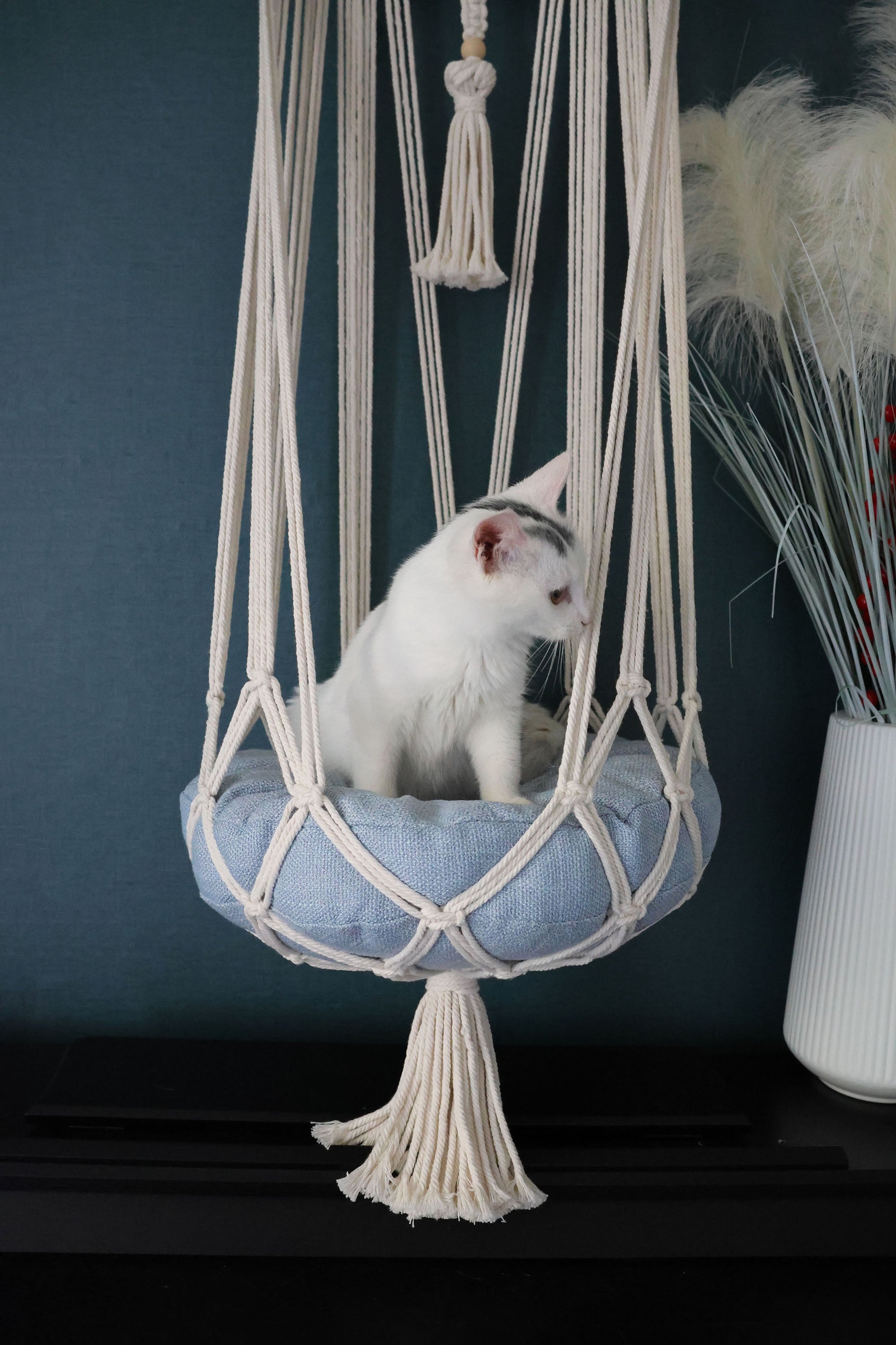 Macrame cat Hammock bed,Macrame cotton rope Swing Bed for big cat,indoor pet's sleeping bed ,Macrame pattern wall hanging