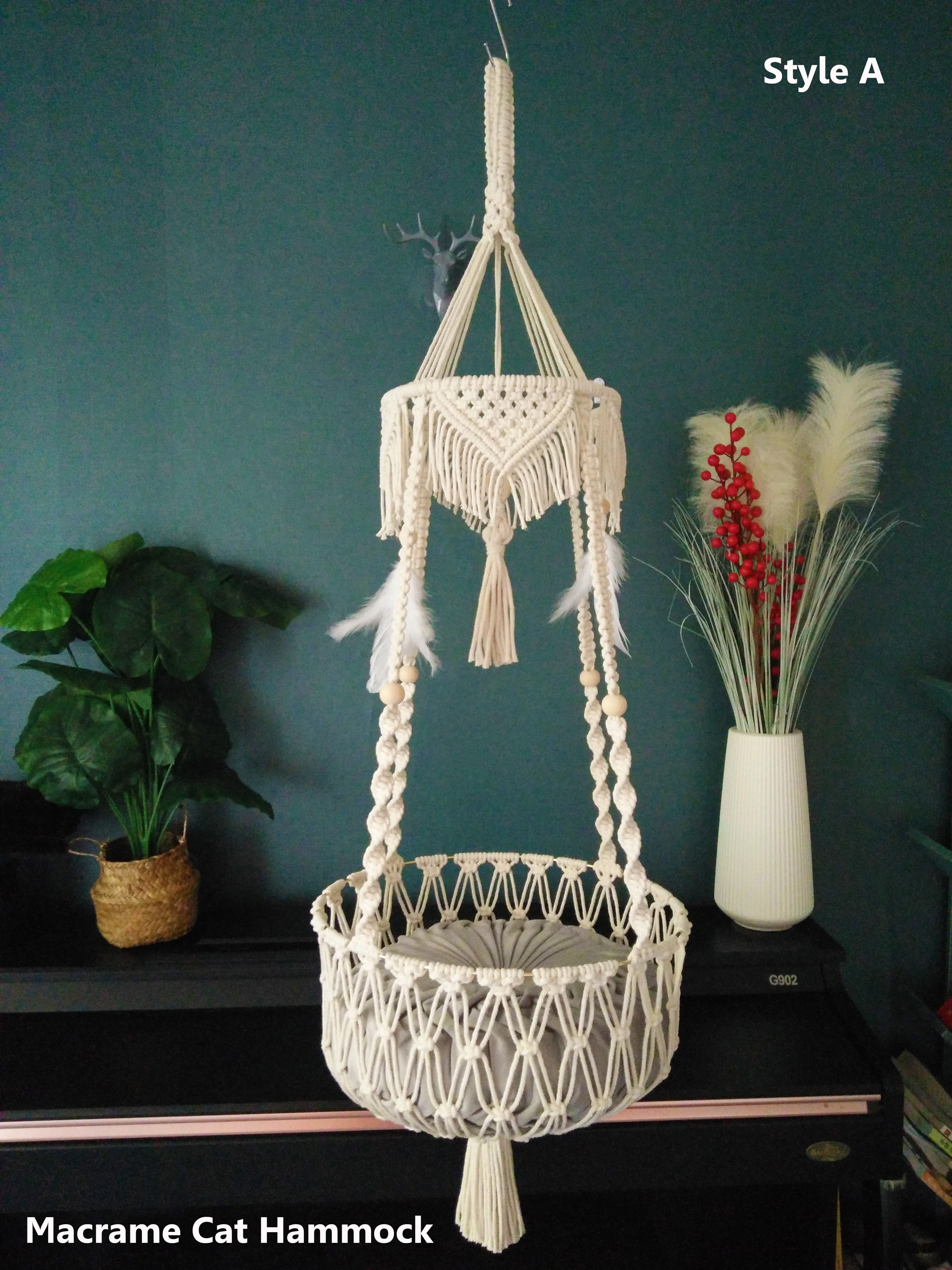 Personalized Macrame Cat Hammock for Cats,Hanging pet bed basket,Hand woven cat swing bed ,boho home decor-Gift choice