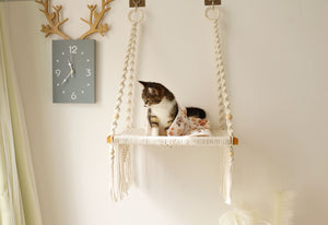 Macrame Cat wall furniture/wall bed , Cat hammock for window, hand woven pet swing bed, Boho cat wall hanging house