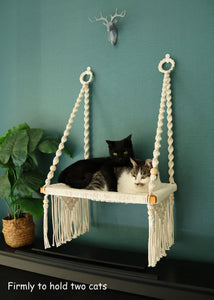 Macrame Cat wall furniture/wall bed , Cat hammock for window, hand woven pet swing bed, Boho cat wall hanging house