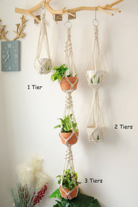 No tassel Plant hanger, Macrame plant/pot holder no tail for indoor garden(single/double/triple), Boho wall hanging Home Decor